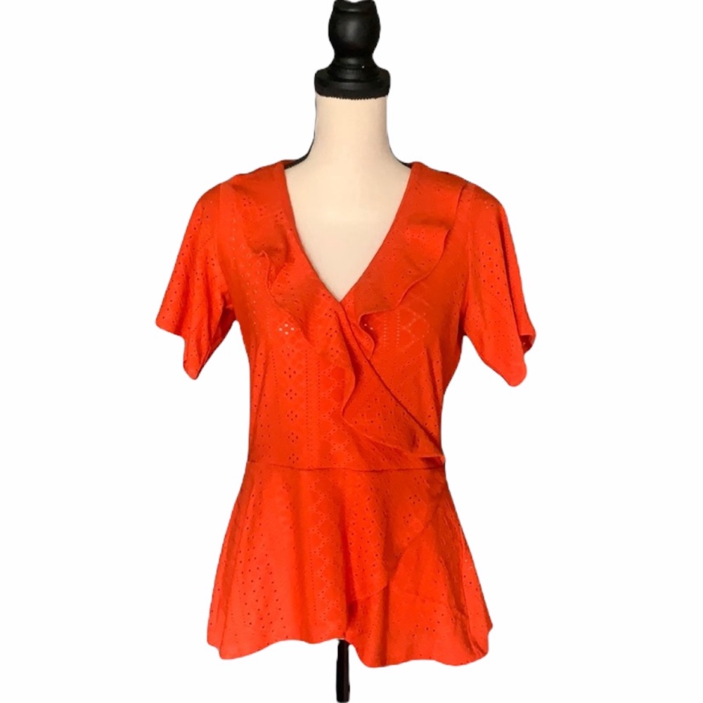 MICHAEL Michael Kors Orange Eyelet Faux Wrap Top – Size Small